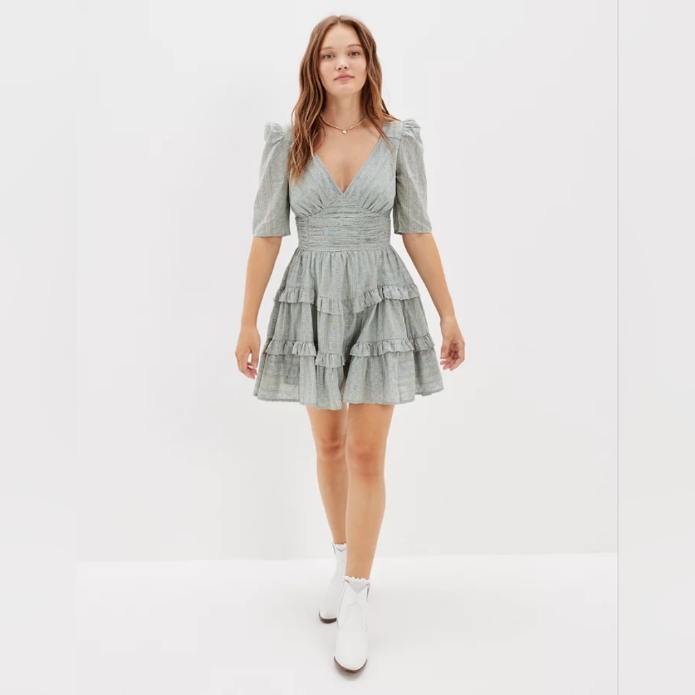 American Eagle Ruched Fit & Flare Mini Dress